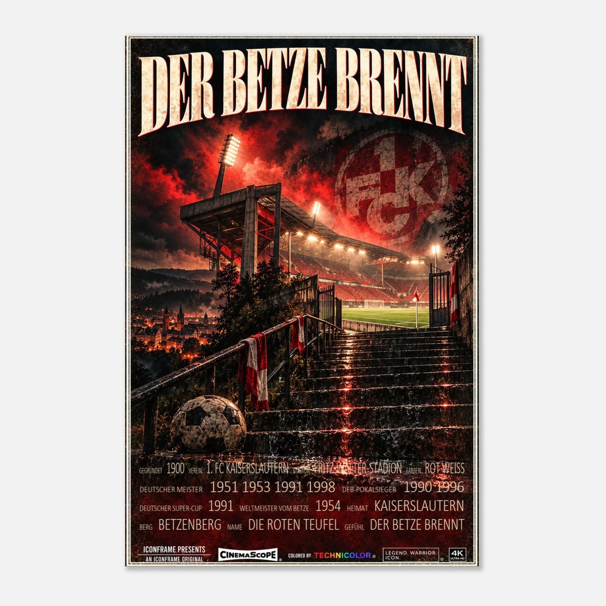 1. FC Kaiserslautern Poster „Der Betze brennt“ – 30 × 45 cm, ohne Rahmen vor hellem Hintergrund
