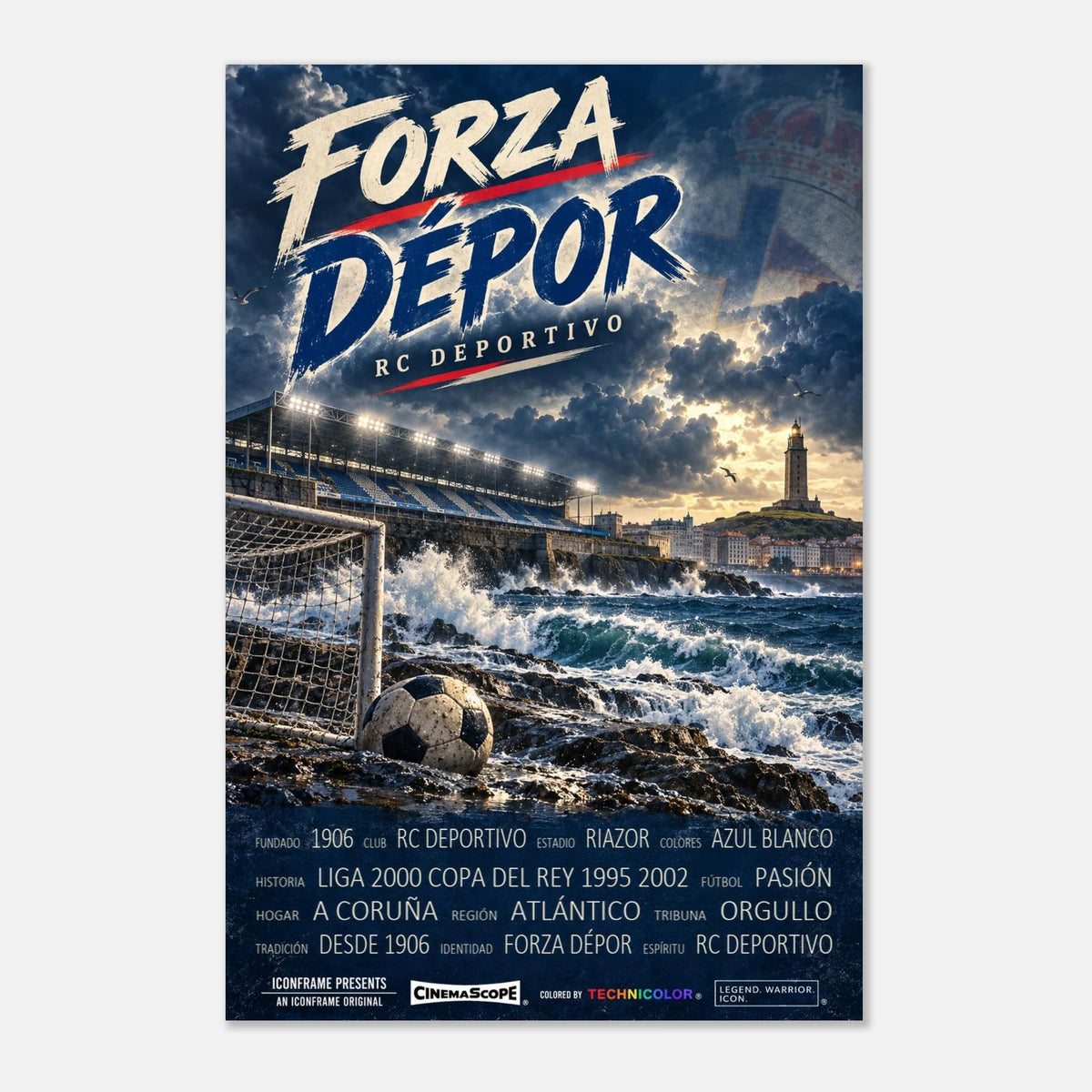 Deportivo A Coruña Poster „Forza Dépor“ – 60 × 90 cm, ohne Rahmen vor hellem Hintergrund