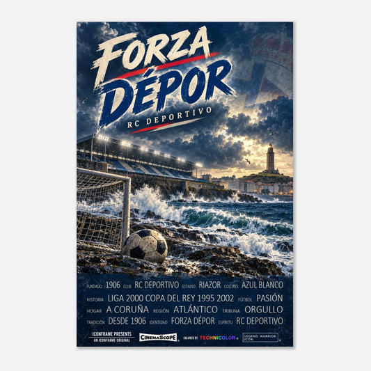 Deportivo A Coruña Poster „Forza Dépor“ – 60 × 90 cm, ohne Rahmen vor hellem Hintergrund