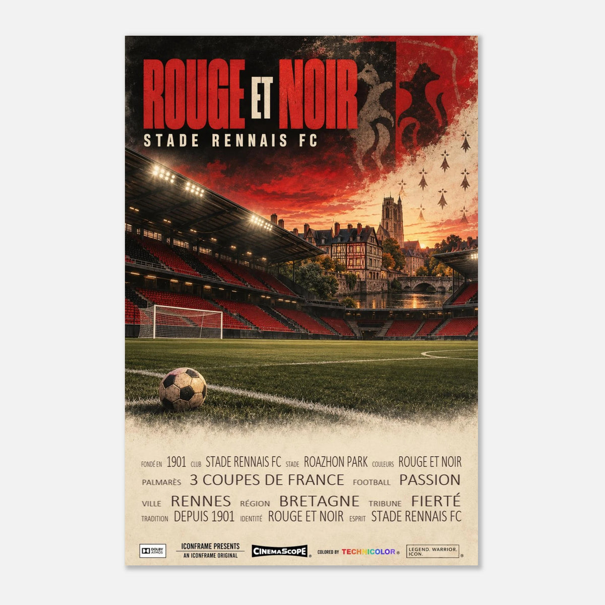 Stade Rennes Poster „Rouge et Noir“ – 60 × 90 cm, ohne Rahmen