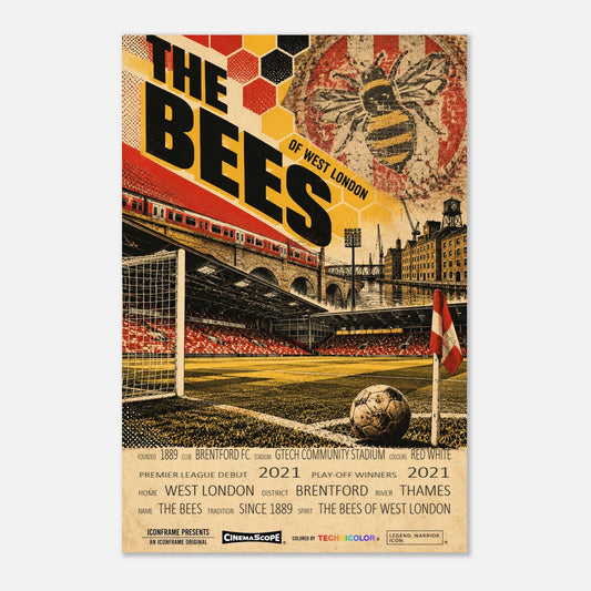 Brentford Poster „The Bees“ – 60 × 90 cm, ohne Rahmen vor hellem Hintergrund