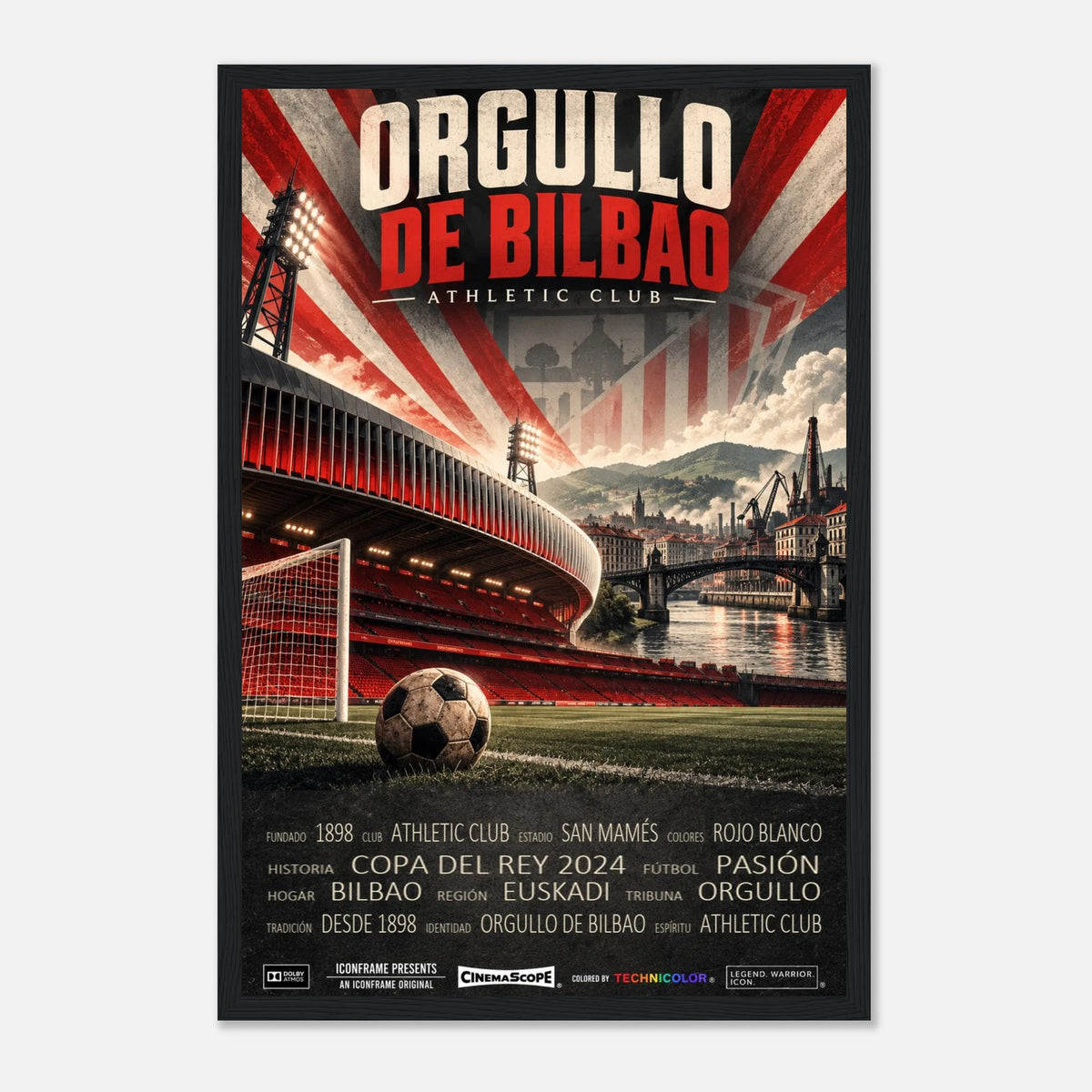 Athletic Bilbao Poster „Orgullo de Bilbao“ – 30 × 45 cm, mit schwarzem Holzrahmen vor hellem Hintergrund