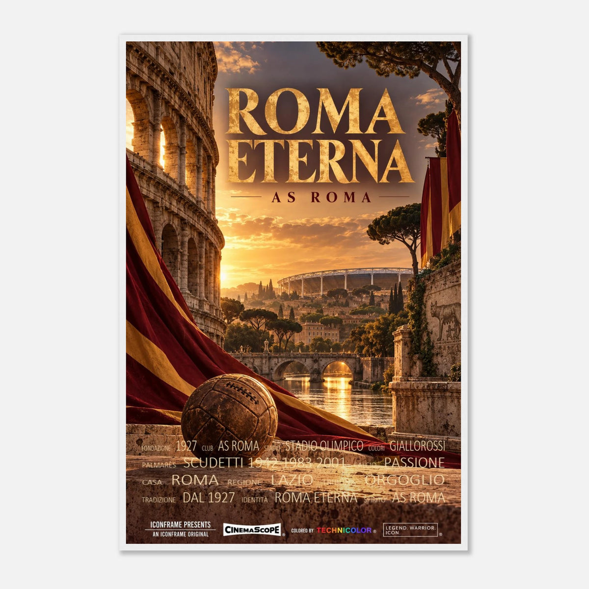 AS Rom Poster „Roma Eterna“ – 60 × 90 cm, mit weißem Holzrahmen vor hellem Hintergrund
