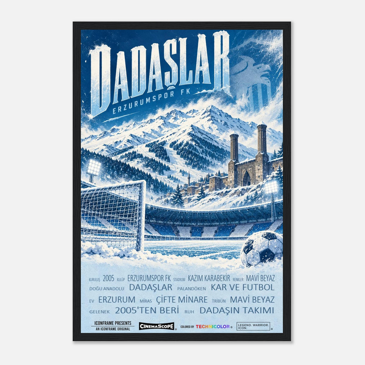 Erzurumspor FK Poster „Dadaşlar“ – 30 × 45 cm, mit schwarzem Holzrahmen