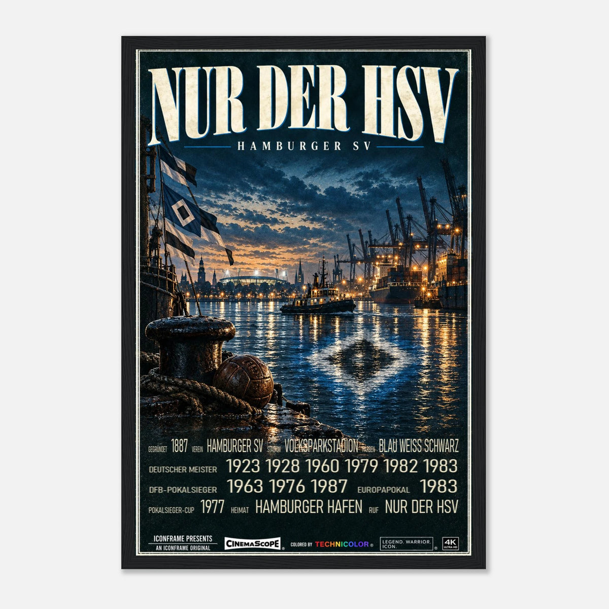 Hamburger SV Poster „Nur der HSV“ – 30 × 45 cm, mit schwarzem Holzrahmen vor hellem Hintergrund
