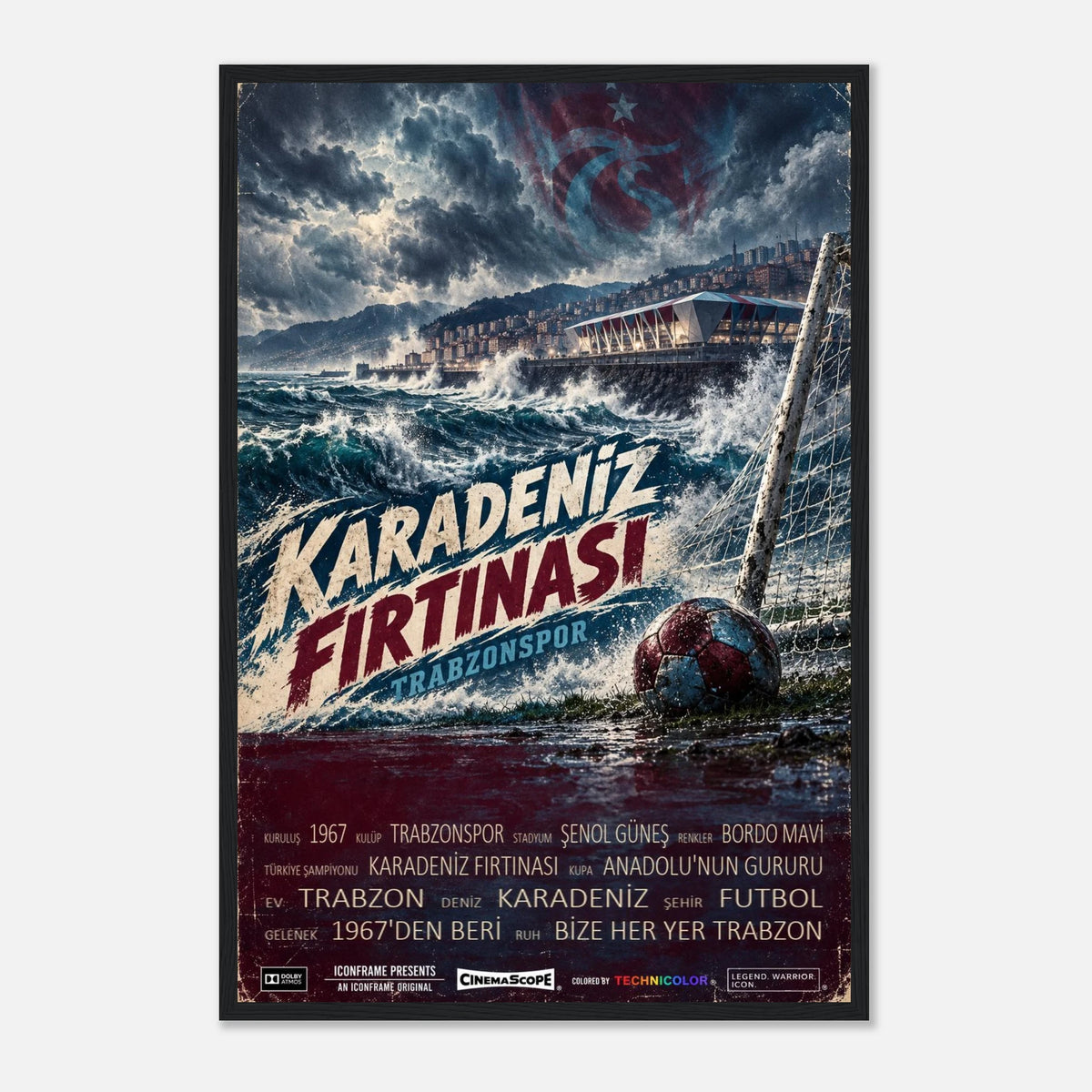Trabzonspor Poster „Karadeniz Fırtınası“ – 40 × 60 cm, mit schwarzem Holzrahmen