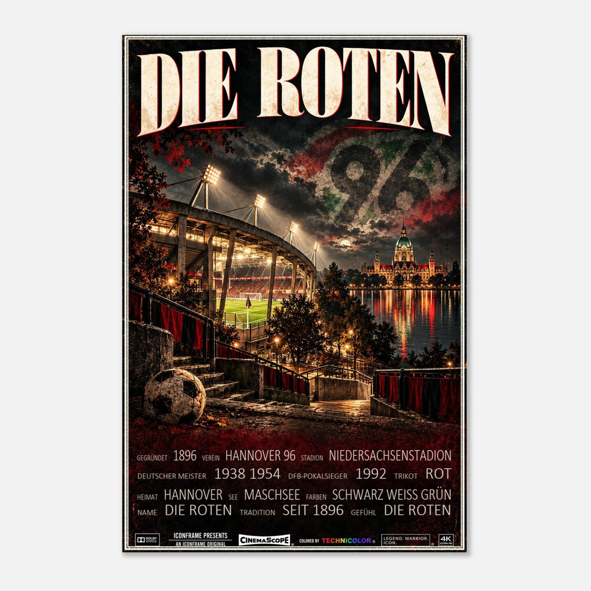 Hannover 96 Poster „Die Roten“ – 40 × 60 cm, ohne Rahmen vor hellem Hintergrund