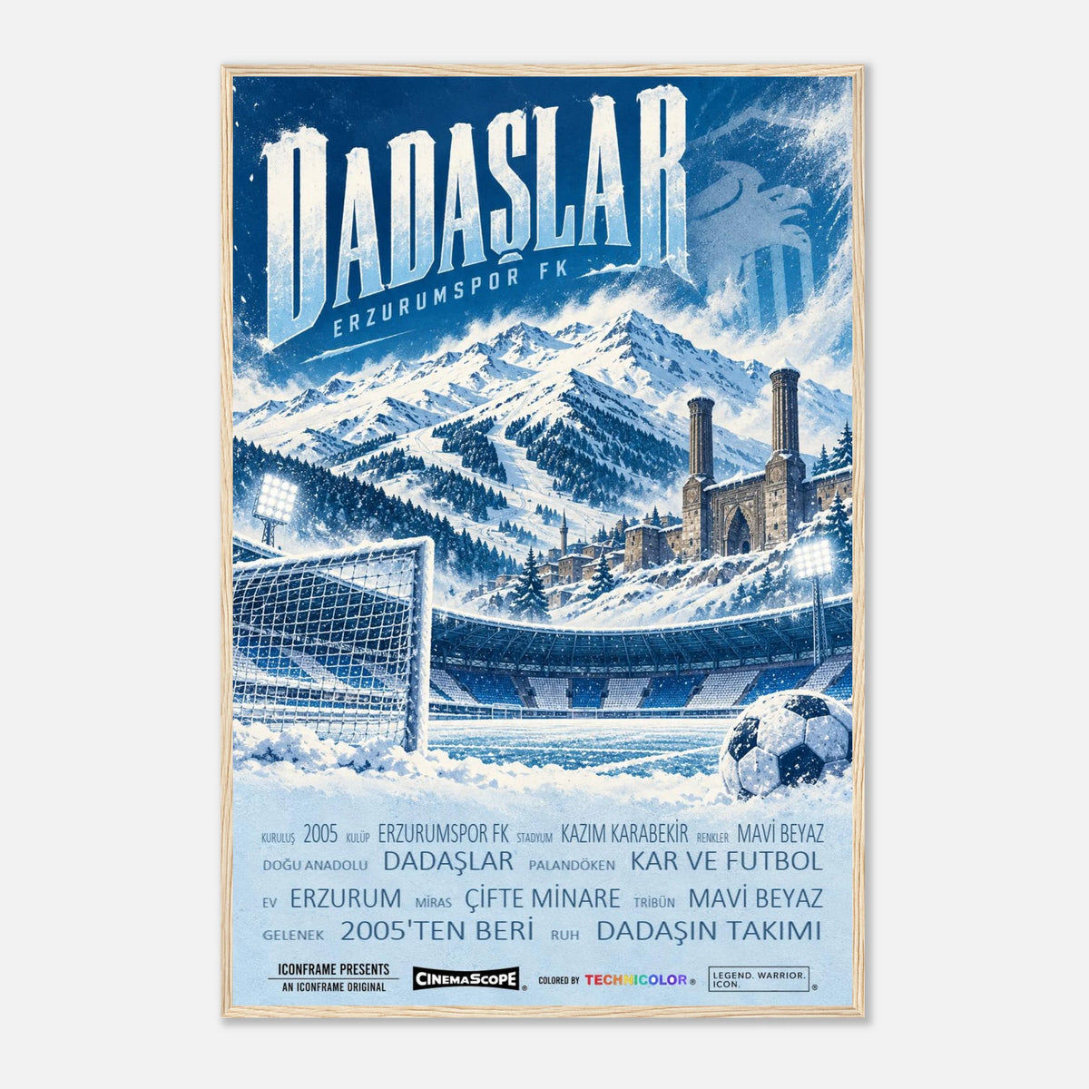 Erzurumspor FK Poster „Dadaşlar“ – 60 × 90 cm, mit naturfarbenem Holzrahmen
