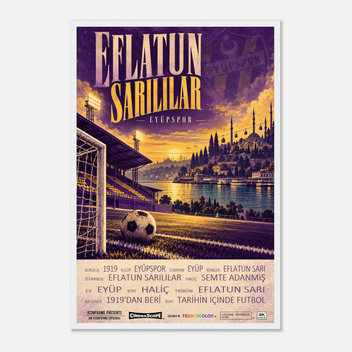 Eyüpspor Poster „Eflatun Sarılılar“ – 40 × 60 cm, mit weißem Holzrahmen