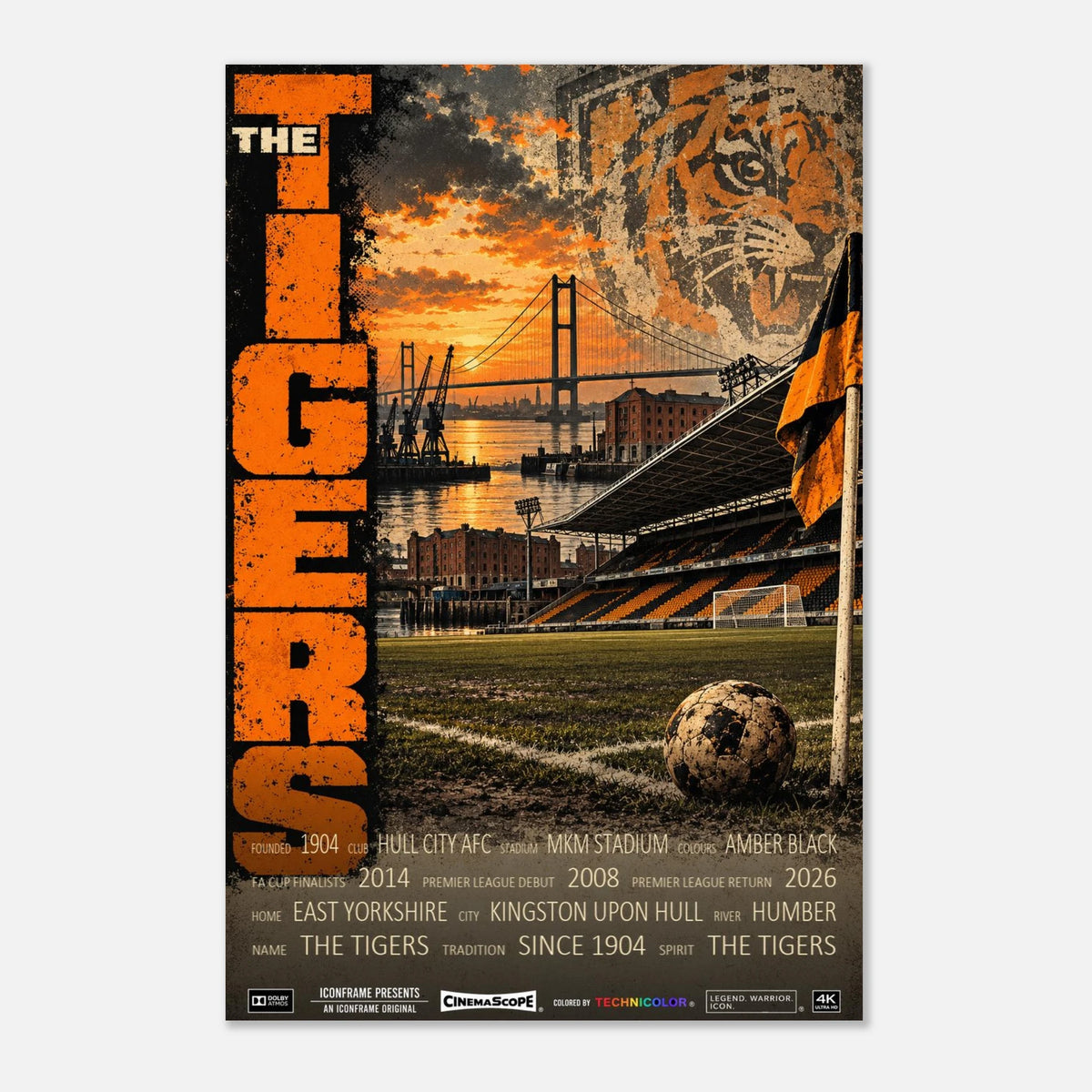 Hull City Poster „The Tigers“ – 30 × 45 cm, ohne Rahmen vor hellem Hintergrund