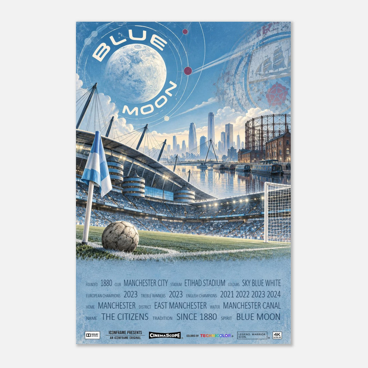 Manchester City Poster „Blue Moon“ – 60 × 90 cm, ohne Rahmen vor hellem Hintergrund