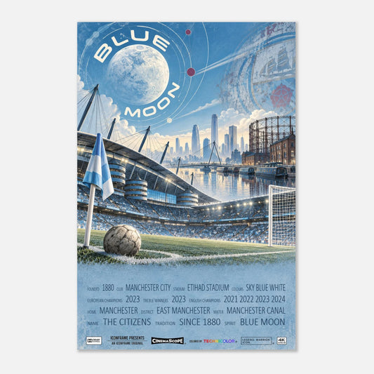 Manchester City Poster „Blue Moon“ – 60 × 90 cm, ohne Rahmen vor hellem Hintergrund