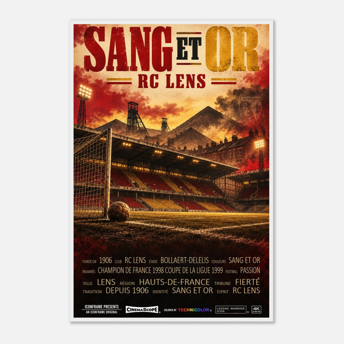 RC Lens Poster „Sang et Or“ – 60 × 90 cm, mit weißem Holzrahmen