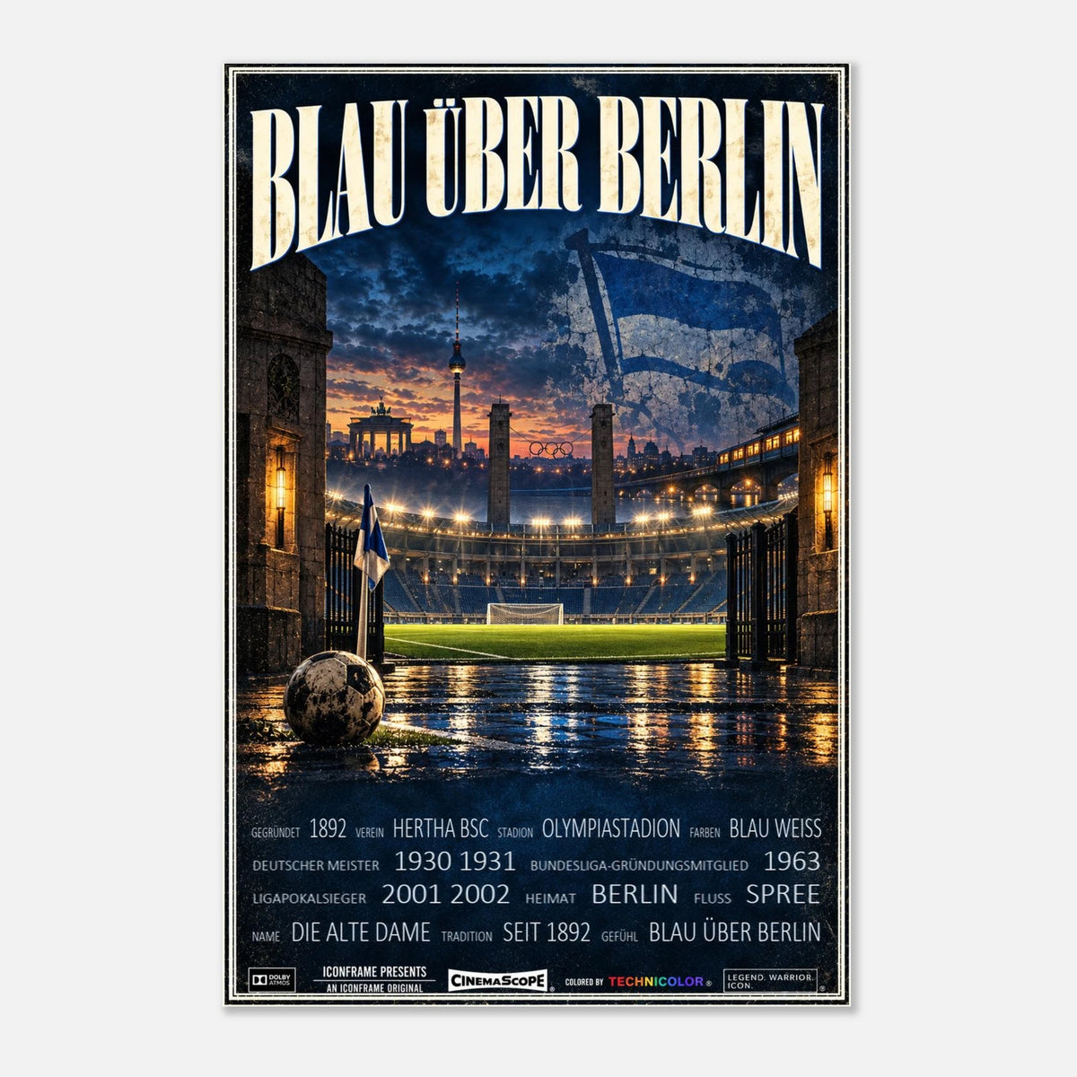 Hertha BSC Poster „Blau über Berlin“ – 60 × 90 cm, ohne Rahmen vor hellem Hintergrund