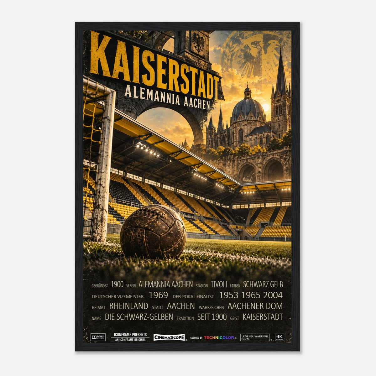 Alemannia Aachen Poster „Kaiserstadt“ – 30 × 45 cm, mit schwarzem Holzrahmen