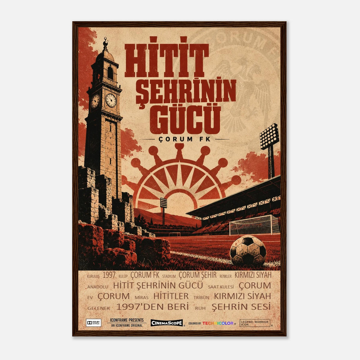 Çorum FK Poster „Hitit Şehrinin Gücü“ – 40 × 60 cm, mit dunkelbraunem Holzrahmen