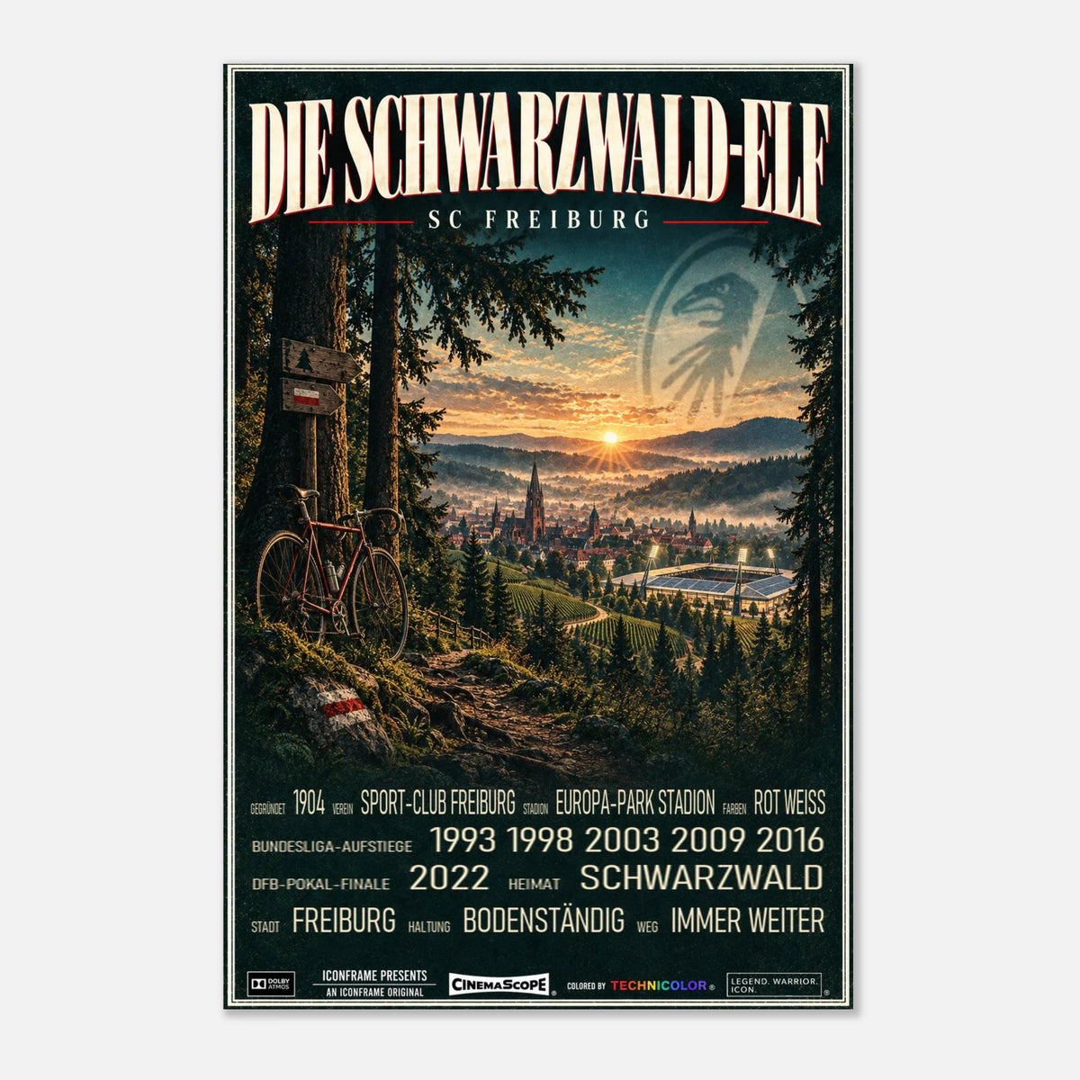 SC Freiburg Poster „Die Schwarzwald-Elf“ – 40 × 60 cm, ohne Rahmen vor hellem Hintergrund