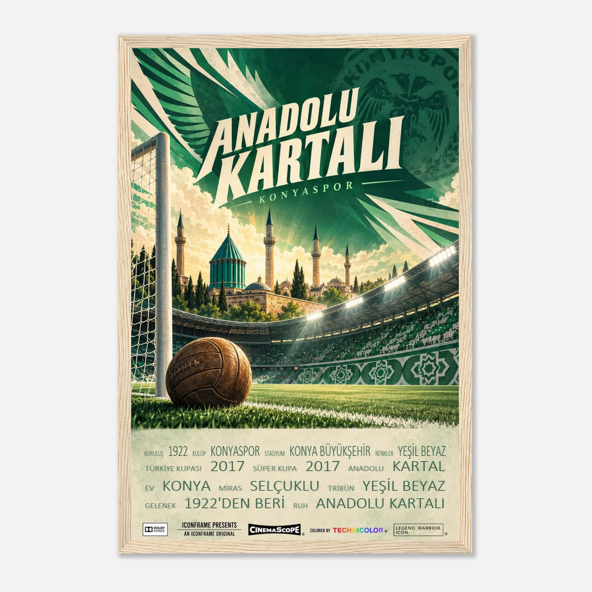 Konyaspor Poster „Anadolu Kartalı“ – 30 × 45 cm, mit naturfarbenem Holzrahmen
