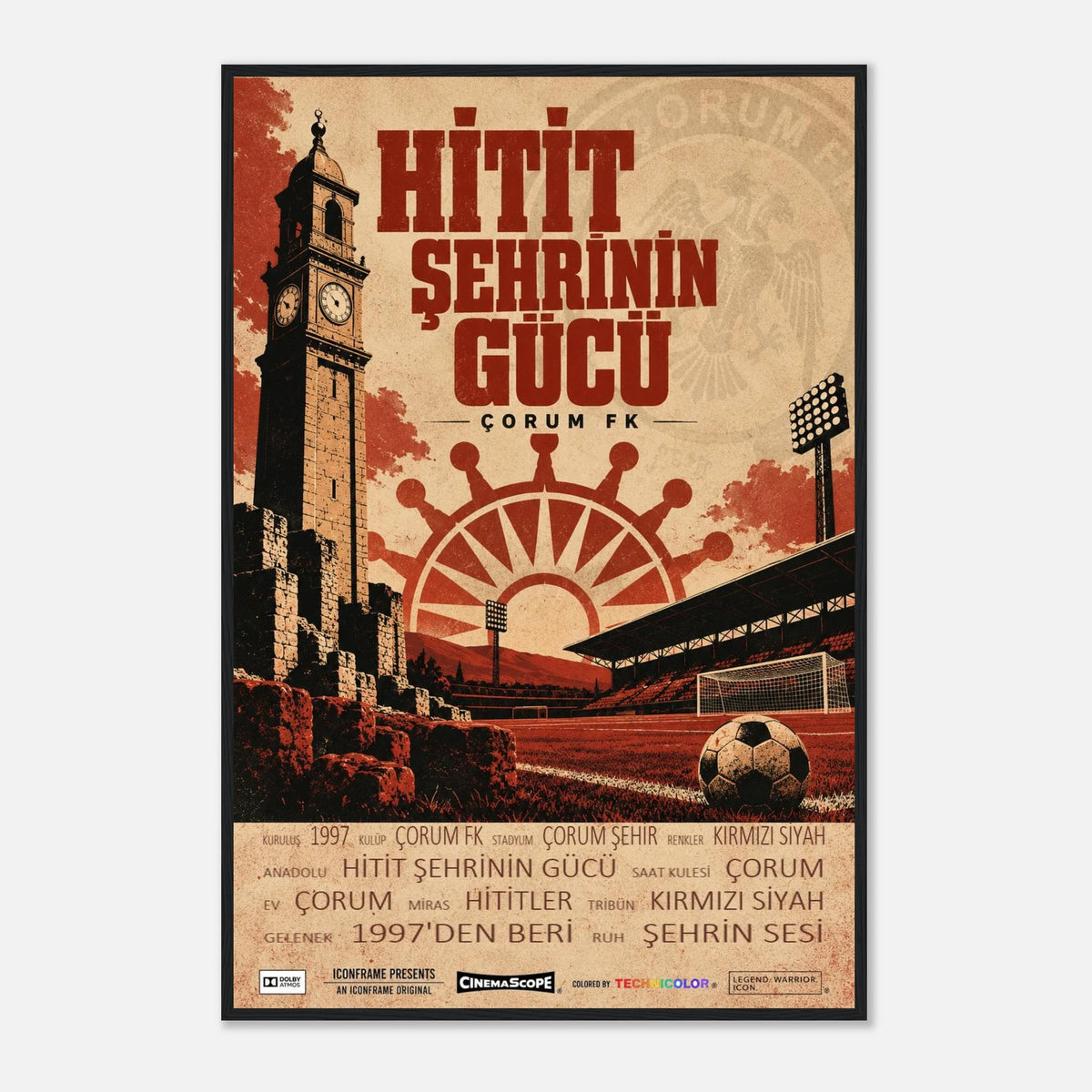 Çorum FK Poster „Hitit Şehrinin Gücü“ – 60 × 90 cm, mit schwarzem Holzrahmen