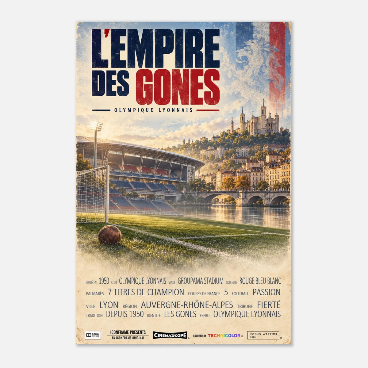 Olympique Lyon Poster „L’Empire des Gones“ – 60 × 90 cm, ohne Rahmen