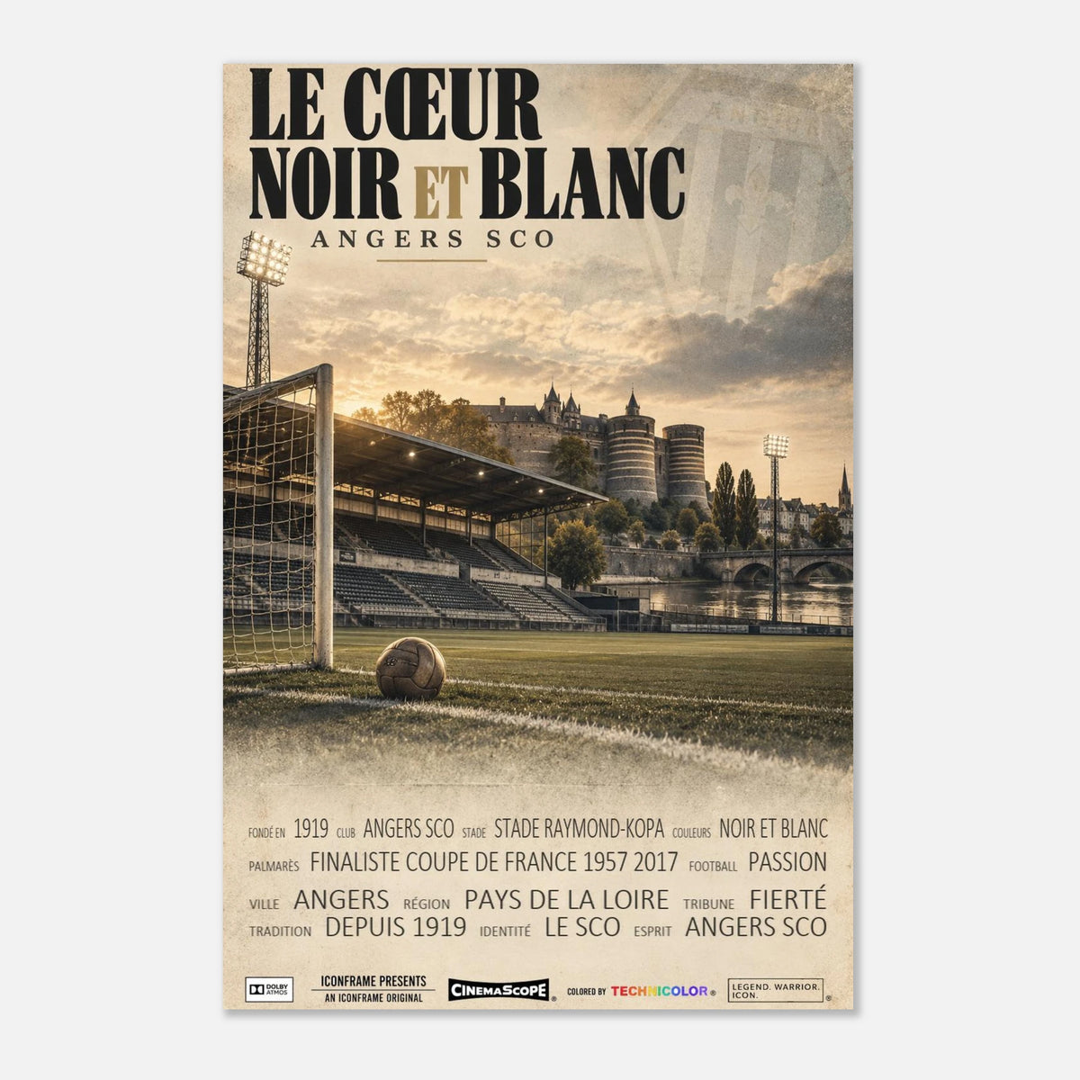 SCO Angers Poster „Le Cœur Noir et Blanc“ – 30 × 45 cm, ohne Rahmen
