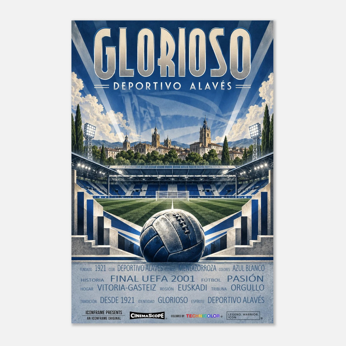 Deportivo Alavés Poster „Glorioso“ – 40 × 60 cm, ohne Rahmen vor hellem Hintergrund