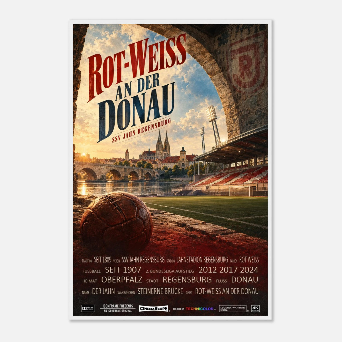SSV Jahn Regensburg Poster „Rot-Weiss an der Donau“ – 60 × 90 cm, mit weißem Holzrahmen