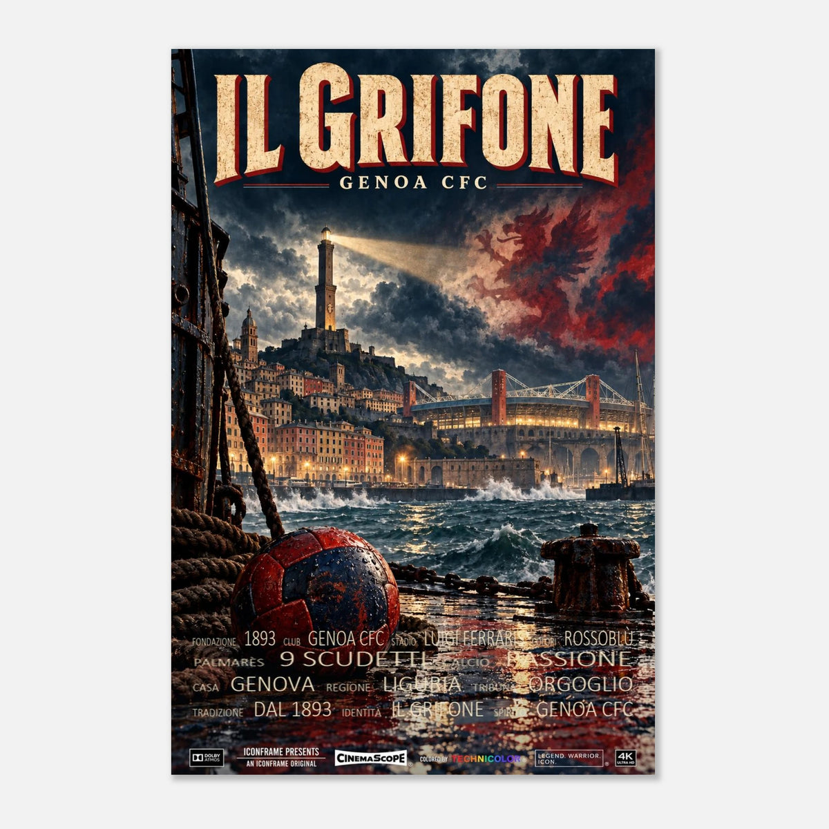 CFC Genua Poster „Il Grifone“ – 40 × 60 cm, ohne Rahmen vor hellem Hintergrund