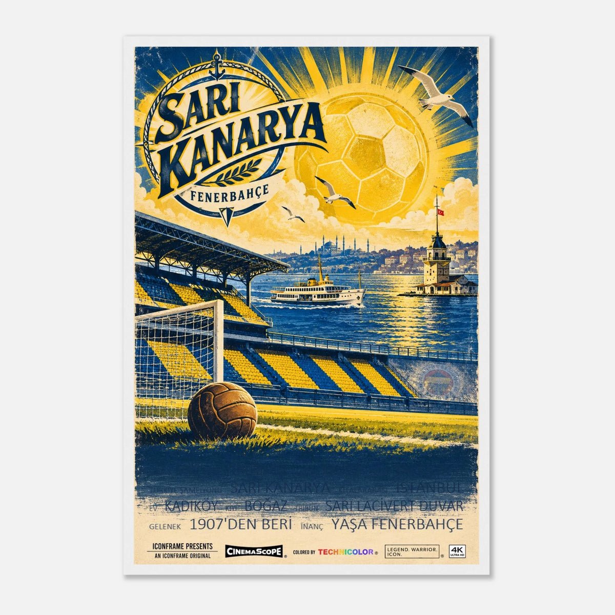 Fenerbahçe Istanbul Poster „Sarı Kanarya“ – 40 × 60 cm, mit weißem Holzrahmen