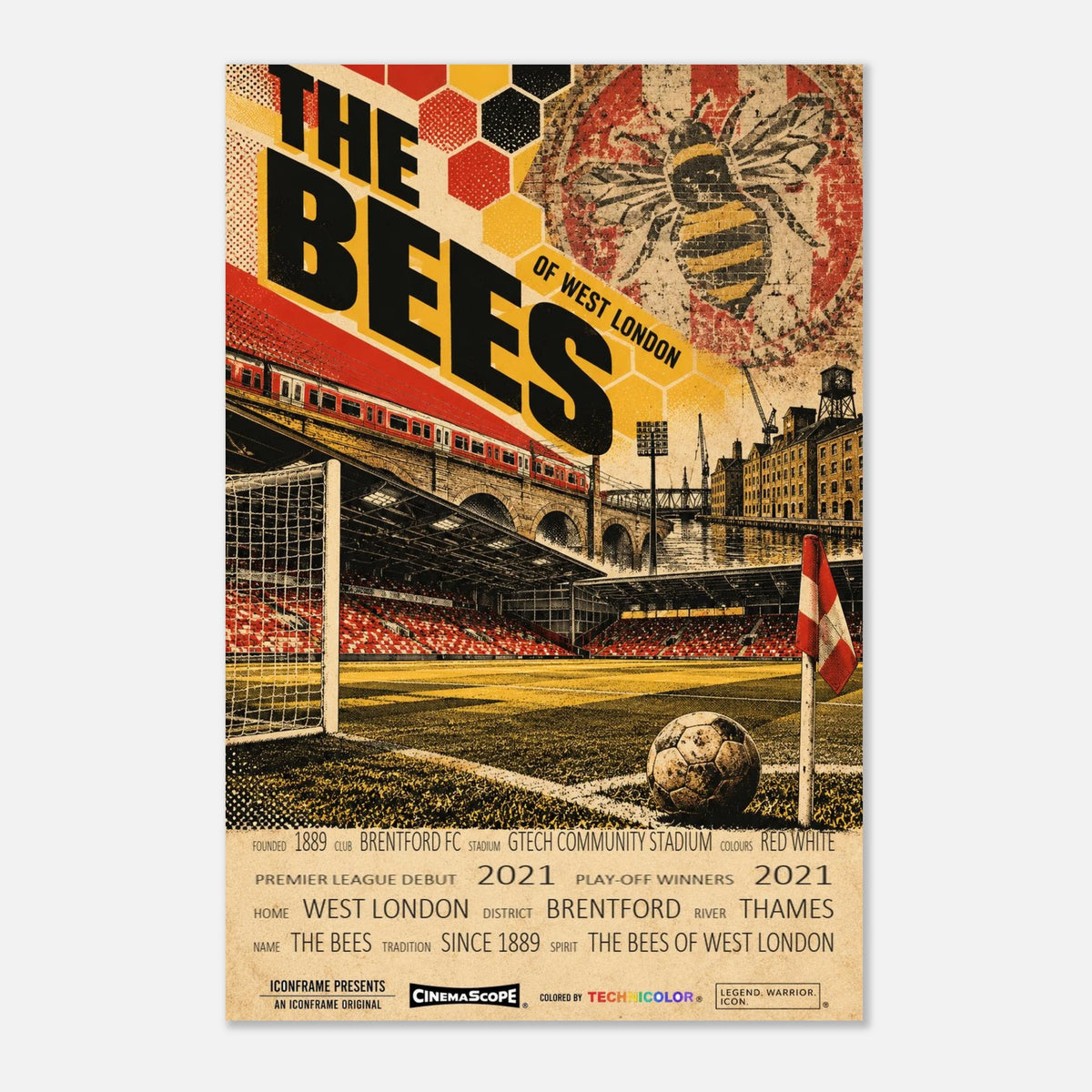 Brentford Poster „The Bees“ – 40 × 60 cm, ohne Rahmen vor hellem Hintergrund