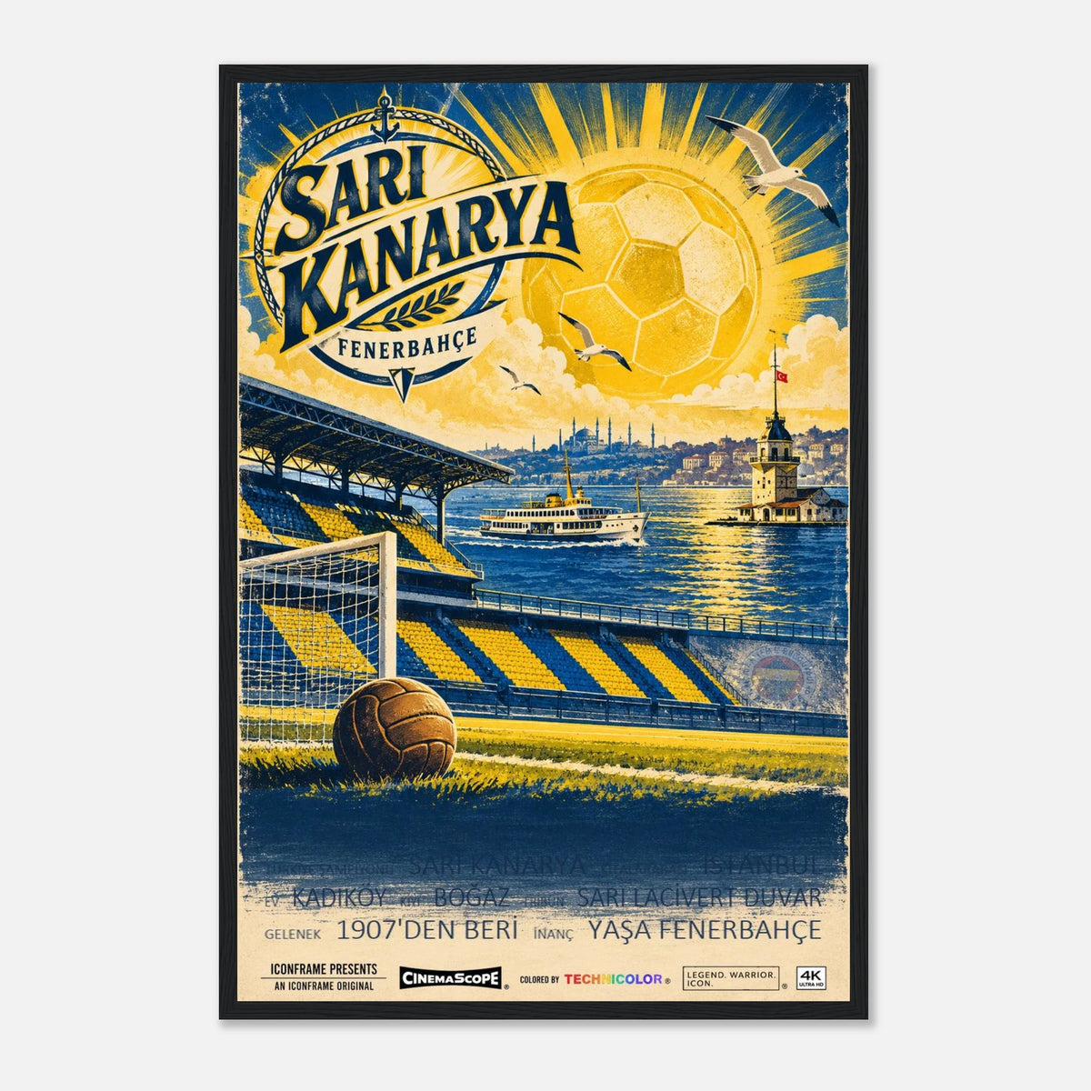 Fenerbahçe Istanbul Poster „Sarı Kanarya“ – 40 × 60 cm, mit schwarzem Holzrahmen