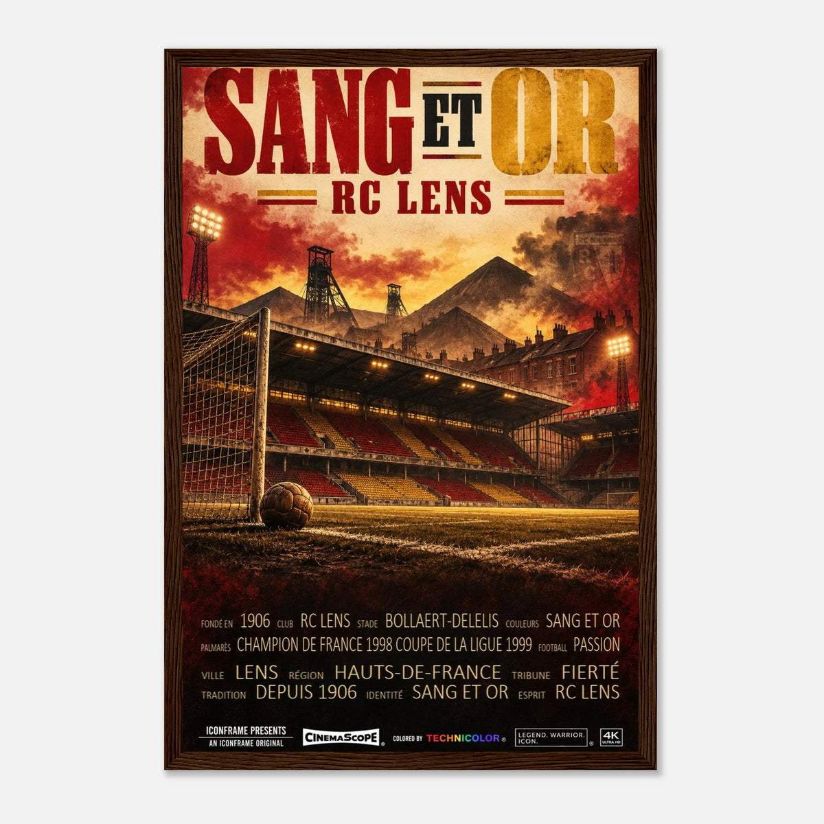RC Lens Poster „Sang et Or“ – 30 × 45 cm, mit dunkelbraunem Holzrahmen
