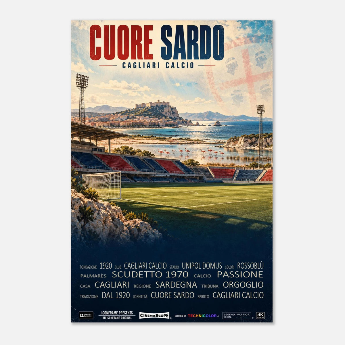 Cagliari Calcio Poster „Cuore Sardo“ – 40 × 60 cm, ohne Rahmen vor hellem Hintergrund