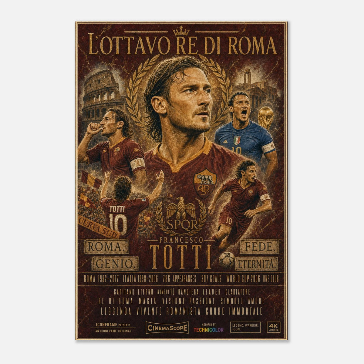 Francesco Totti Fußballposter im Retro-Kinostil von ICONFRAME, 60 × 90 cm, ohne Rahmen