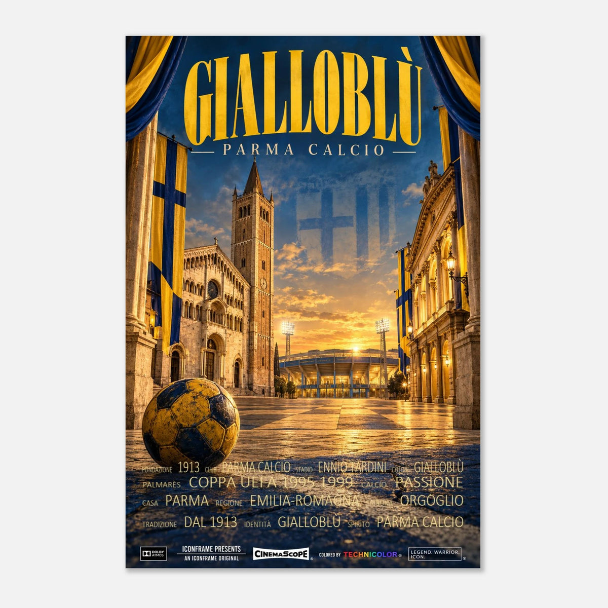Parma Calcio Poster „Gialloblù“ – 60 × 90 cm, ohne Rahmen vor hellem Hintergrund