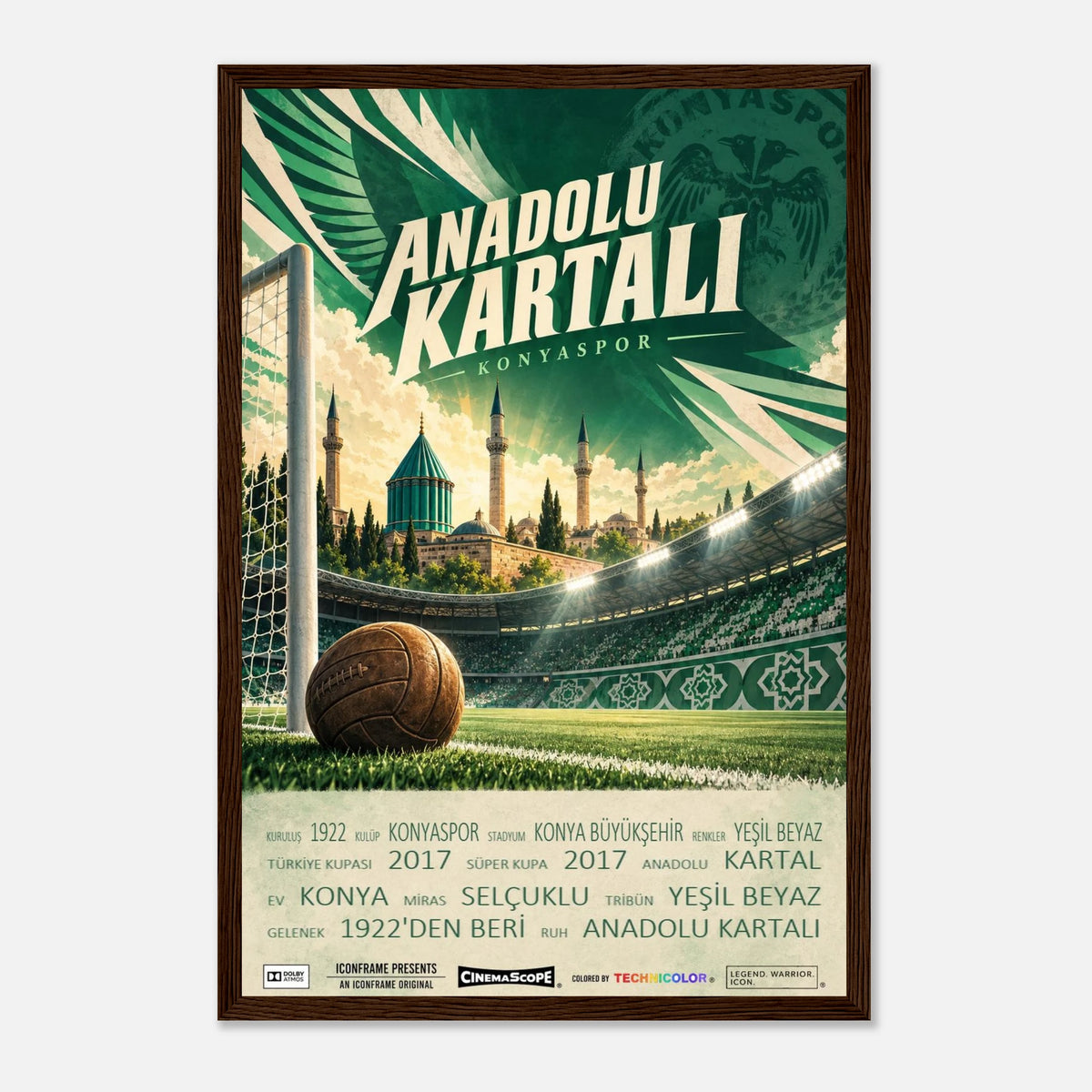Konyaspor Poster „Anadolu Kartalı“ – 30 × 45 cm, mit dunkelbraunem Holzrahmen