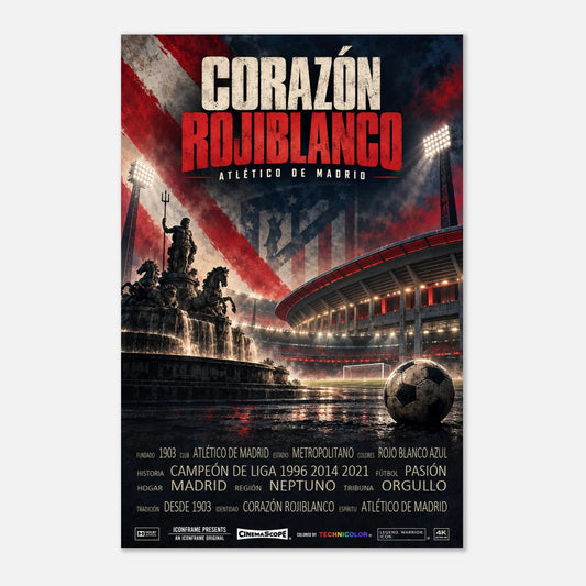 Atlético Madrid Poster „Corazón Rojiblanco“ – 60 × 90 cm, ohne Rahmen vor hellem Hintergrund