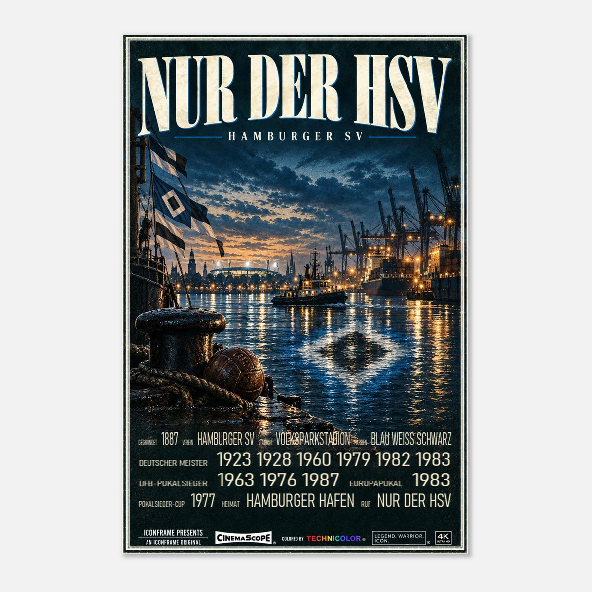 Hamburger SV Poster „Nur der HSV“ – mit schwarzem Holzrahmen vor hellem Hintergrund