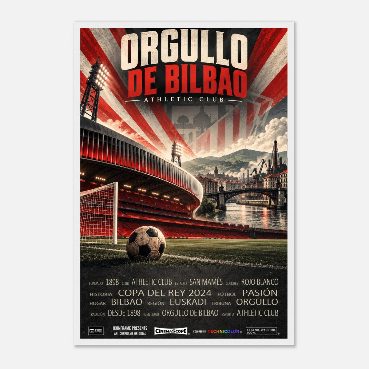 Athletic Bilbao Poster „Orgullo de Bilbao“ – 40 × 60 cm, mit weißem Holzrahmen vor hellem Hintergrund