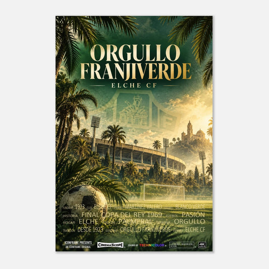 FC Elche Poster „Orgullo Franjiverde“ – 60 × 90 cm, ohne Rahmen vor hellem Hintergrund