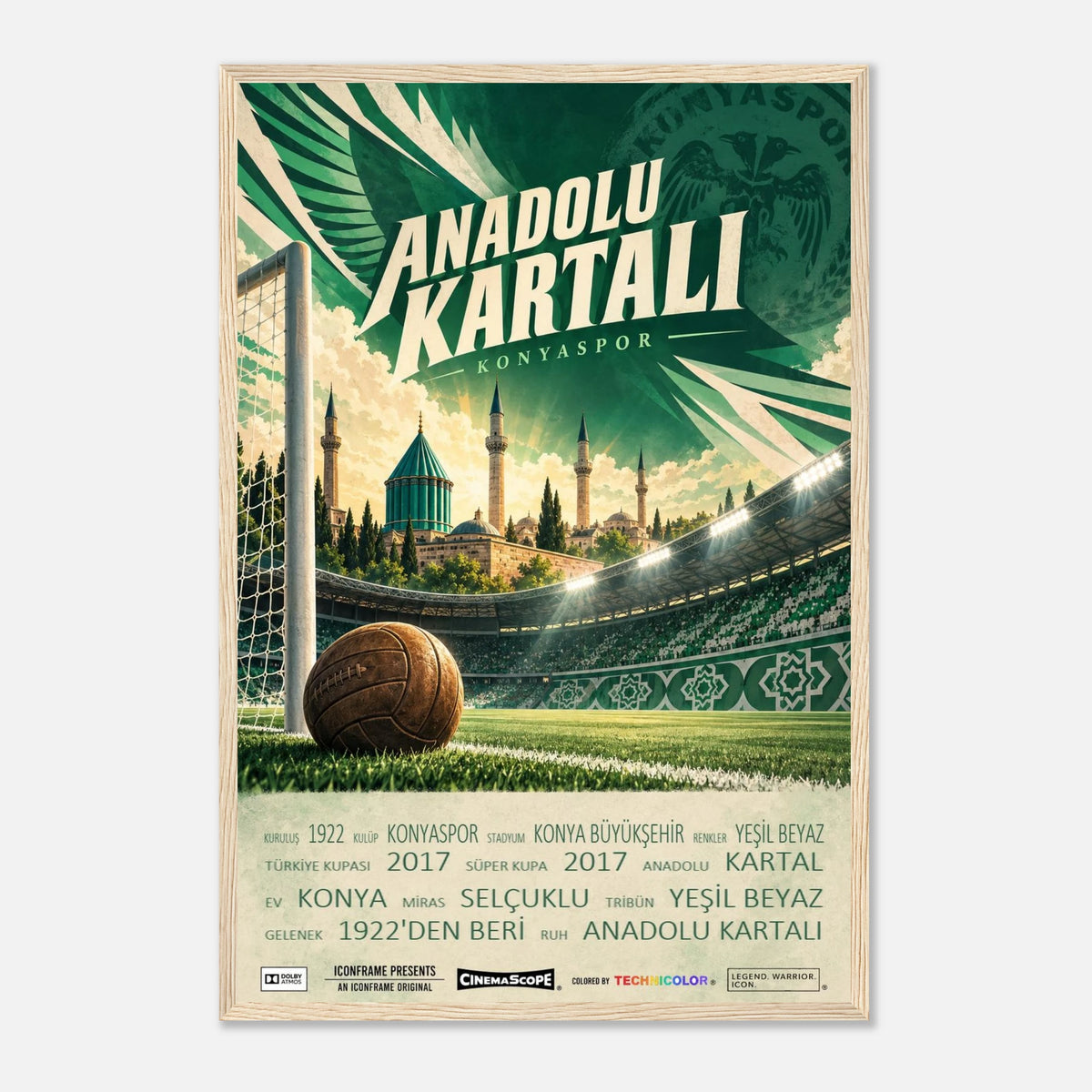 Konyaspor Poster „Anadolu Kartalı“ – 40 × 60 cm, mit naturfarbenem Holzrahmen