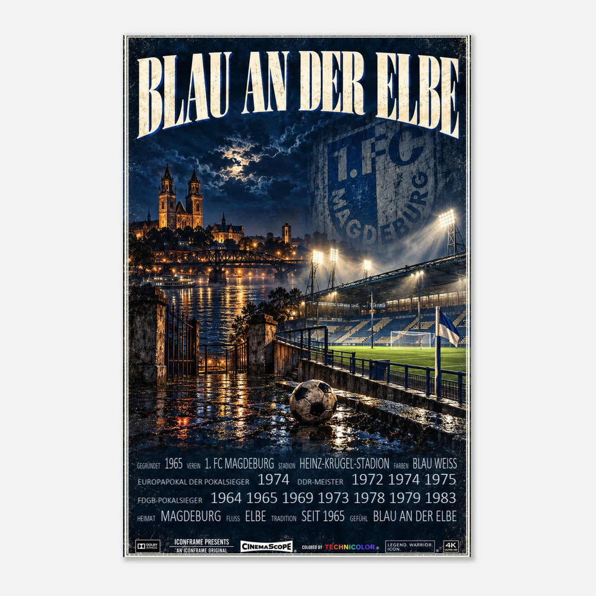 1. FC Magdeburg Poster „Blau an der Elbe“ – 30 × 45 cm, ohne Rahmen vor hellem Hintergrund