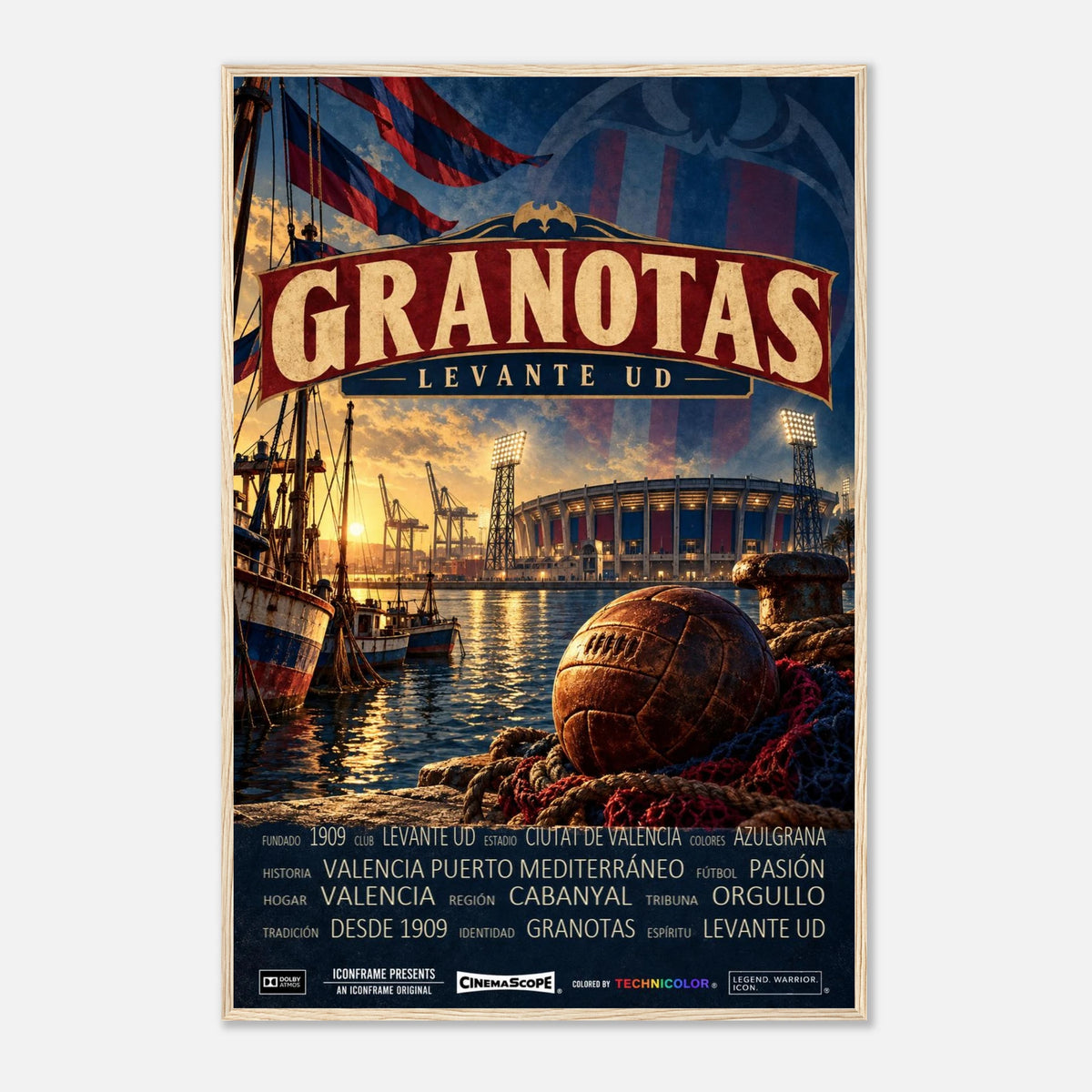 Levante UD Poster „Granotas“ – 60 × 90 cm, mit naturfarbenem Holzrahmen vor hellem Hintergrund