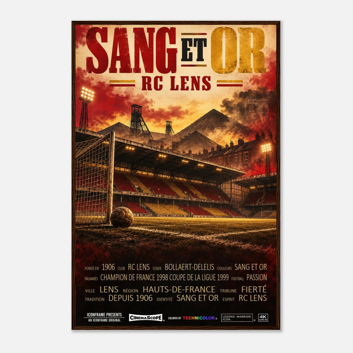 RC Lens Poster „Sang et Or“ – 60 × 90 cm, mit dunkelbraunem Holzrahmen