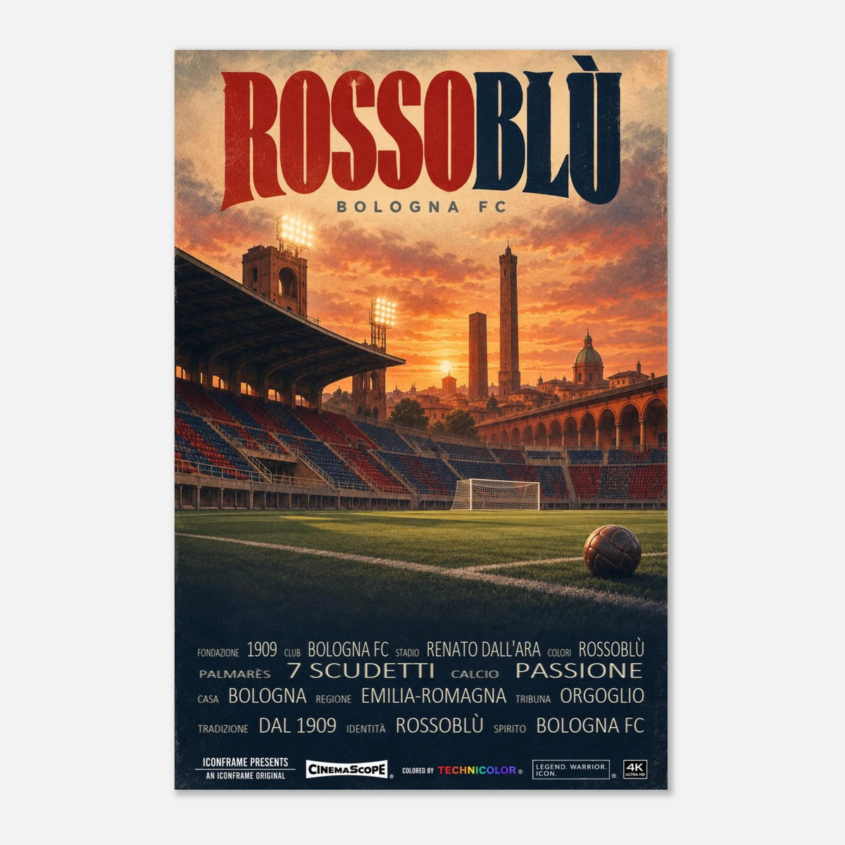 FC Bologna Poster „Rossoblù“ – 60 × 90 cm, ohne Rahmen vor hellem Hintergrund
