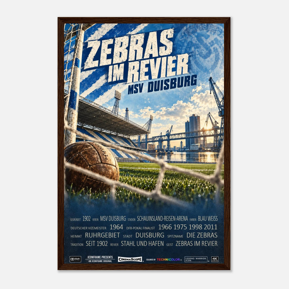 MSV Duisburg Poster „Zebras im Revier“ – 30 × 45 cm, mit dunkelbraunem Holzrahmen