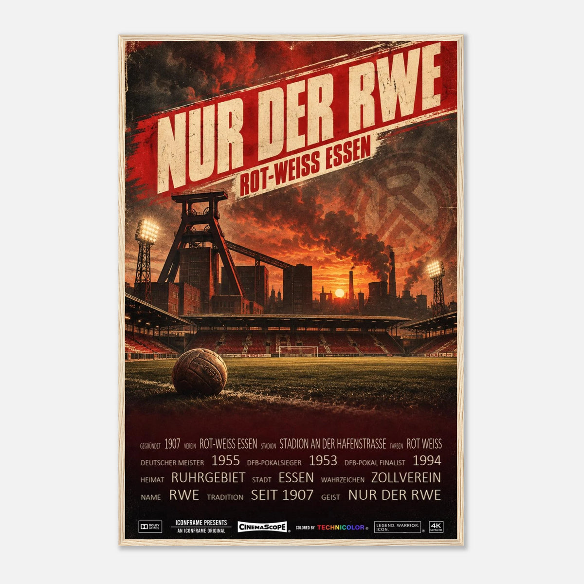 Rot-Weiss Essen Poster „Nur der RWE“ – 60 × 90 cm, mit naturfarbenem Holzrahmen