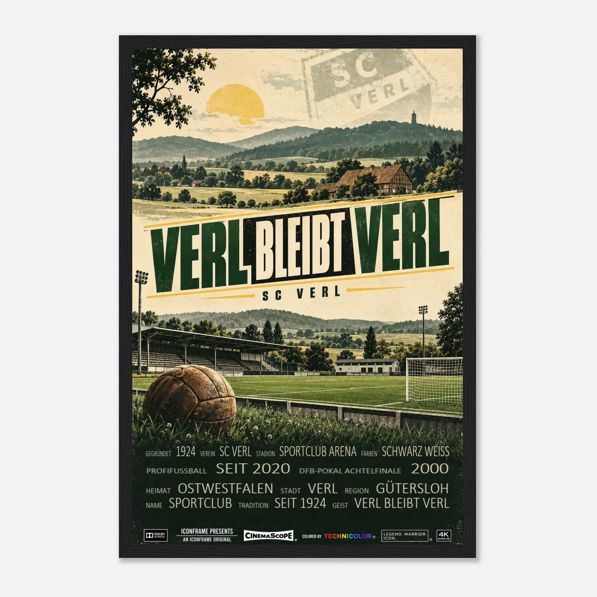 SC Verl Poster „Verl bleibt Verl“ – 30 × 45 cm, mit schwarzem Holzrahmen
