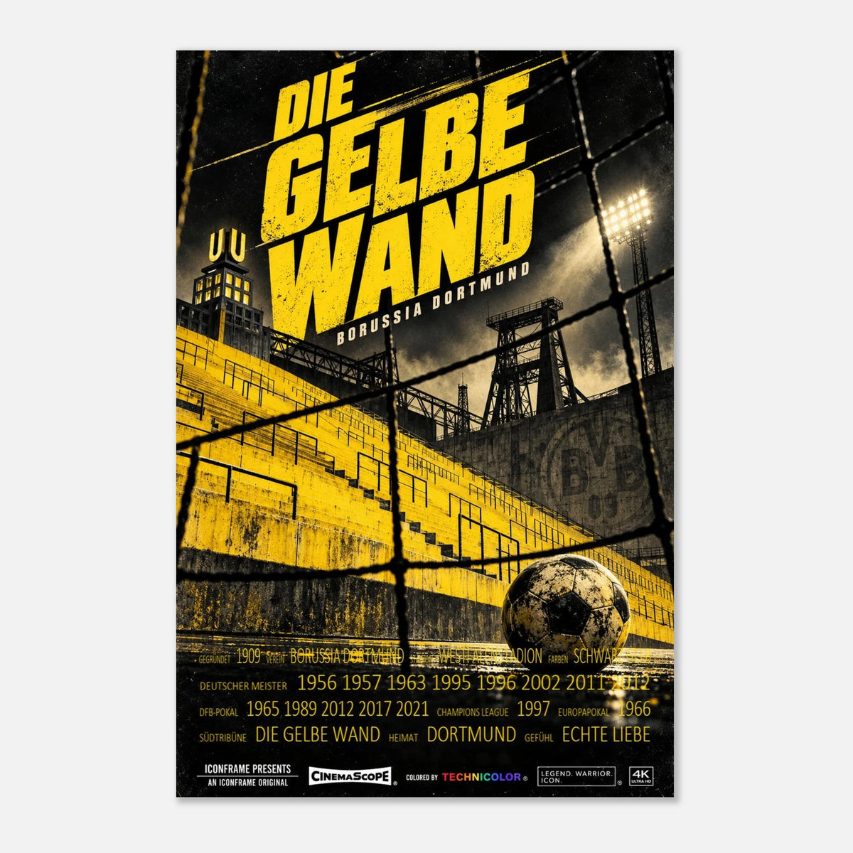 Borussia Dortmund Poster „Die gelbe Wand“ – 60 × 90 cm, ohne Rahmen vor hellem Hintergrund