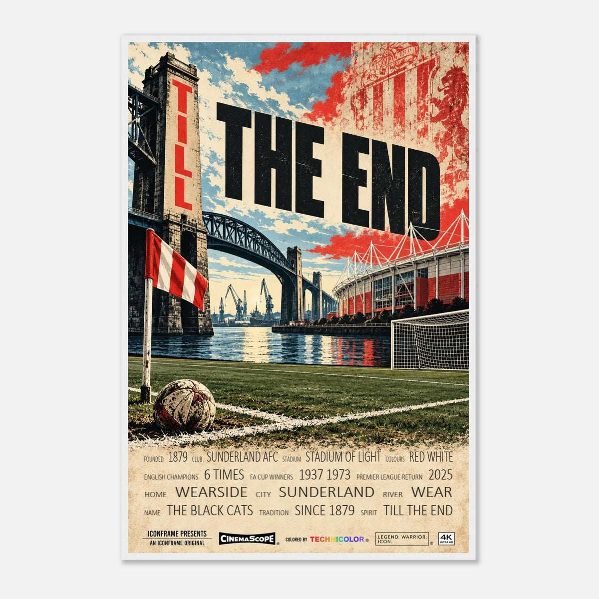Sunderland Poster „Till the End“ – 60 × 90 cm, mit weißem Holzrahmen vor hellem Hintergrund